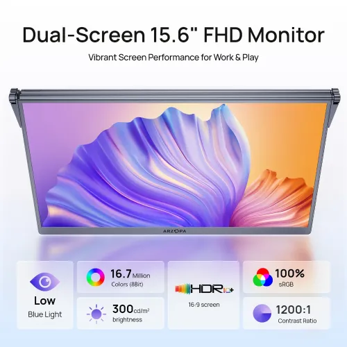 Arzopa E1 15.6" FHD IPS Dual Screen Portable Monitor — image 2 of 6