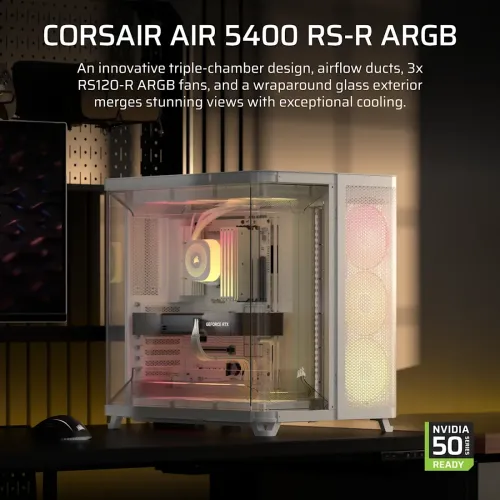 Corsair AIR 5400 RS-R ARGB Triple Chamber E-ATX Mid-Tower Casing White — image 2 of 7