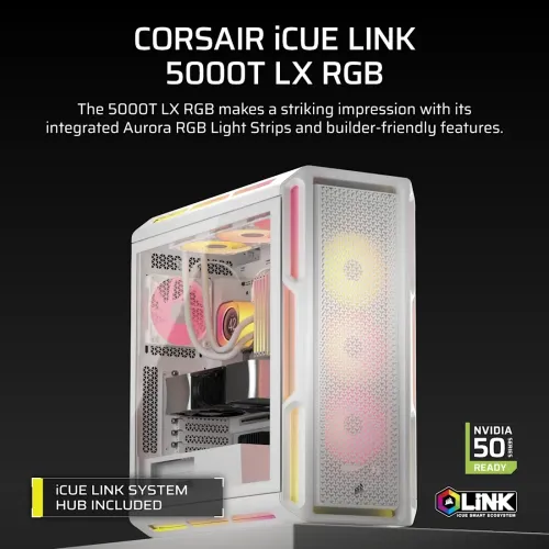 Corsair iCUE LINK 5000T LX RGB E-ATX Mid-Tower Casing White — image 2 of 6
