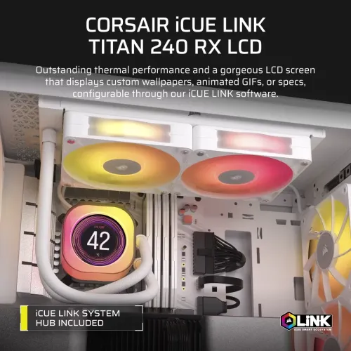 Corsair iCUE LINK TITAN 240 RX LCD 240mm RGB Liquid CPU Cooler White — image 2 of 6