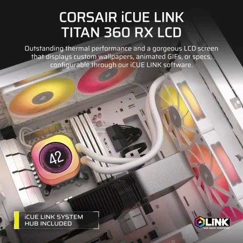 Corsair iCUE LINK TITAN 360 RX LCD 360mm Liquid CPU Cooler White With Display — image 2 of 6