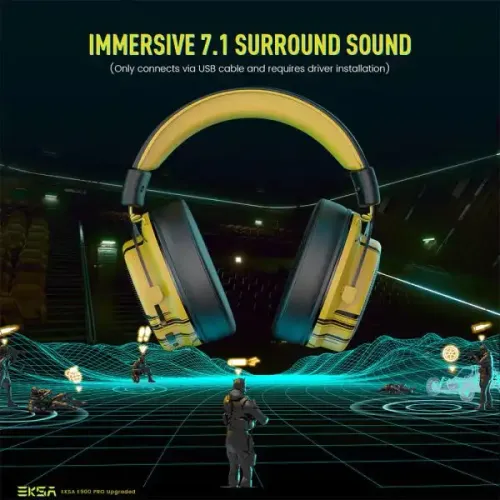 EKSA E900 Pro Noise Cancelling 7.1 Surround Sound Gaming Headset Yellow — image 2 of 3