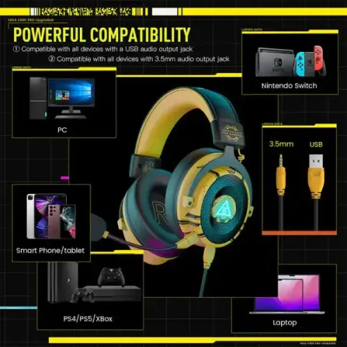 EKSA E900 Pro Noise Cancelling 7.1 Surround Sound Gaming Headset Yellow — image 3 of 3