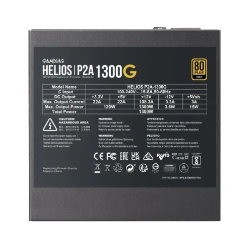 Gamdias HELIOS P2A-1300G 1300W ATX 3.1 & PCIE 5.1 80+ Gold Full Modular Power Supply — image 6 of 6