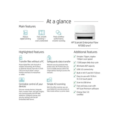 HP ScanJet Enterprise Flow N7000 snw1 WiFi Document Scanner — image 5 of 6