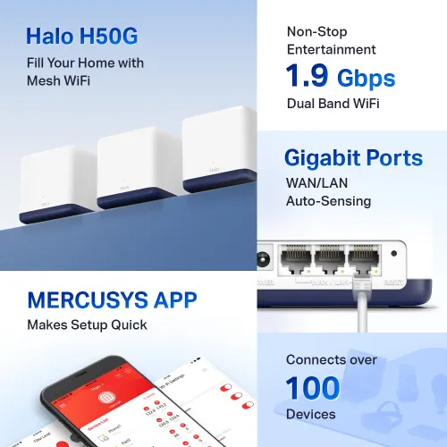 Mercusys Halo H50G AC1900 Dual Band Gigabit Mesh Router (3 Pack) — image 3 of 3