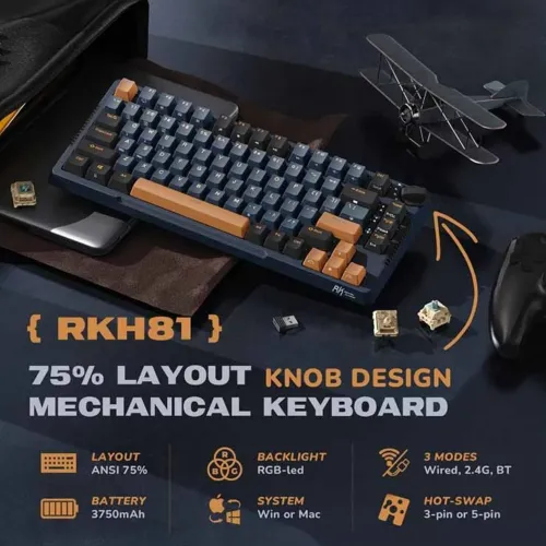 Royal Kludge RK H81 RGB Tri-Mode Hot-Swappable Cyan Switch Mechanical Keyboard — image 2 of 3