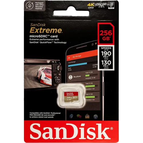 SanDisk Extreme 256GB 190mbps microSDXC UHS-I Memory Card (SDSQXAV-256G-GN6MN) — image 3 of 3