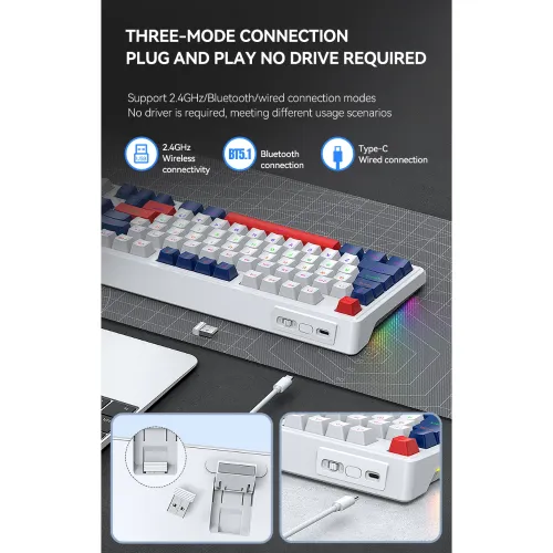 T-WOLF T78 Tri-Mode Wireless Gaming Mechanical Keyboard — image 3 of 6