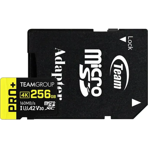TEAM A2 PRO+ 256GB MicroSDXC UHS-I U3 V30 Memory Card with Adapter