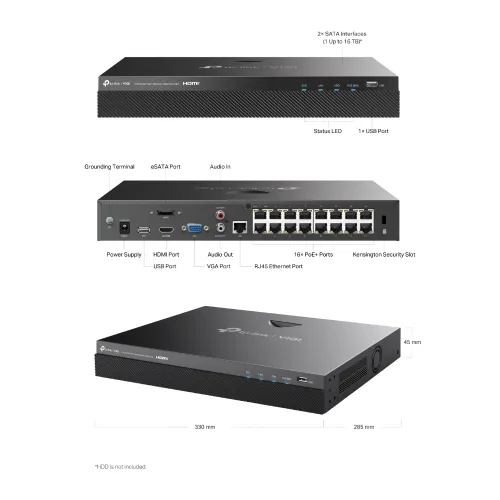TP-Link VIGI NVR2016H-16P 16-Channel 4K PoE+ Network Video Recorder (NVR) — image 4 of 4