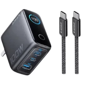 ANKER B121B Charger 3 Port 100W Fast Charging LED Display Type C to Type C Cable
