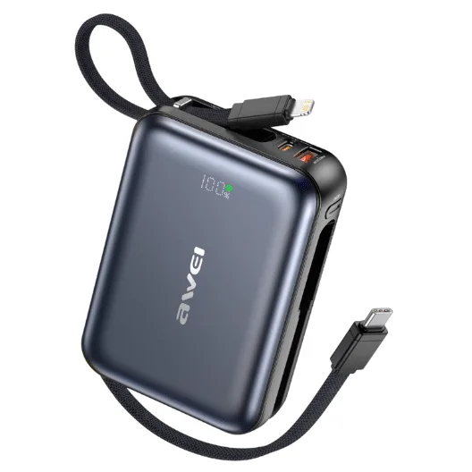 AWEI C03 20000mAh 45W Fast Charging Power Bank with Built-in Cables