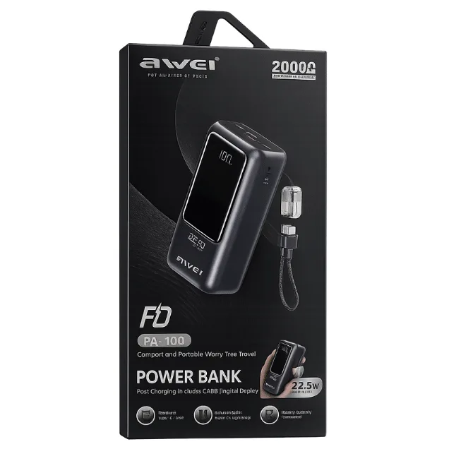 Awei PA-100 Digital Display 20000mAH 22.5W Fast Charging Powerbank — image 2 of 4