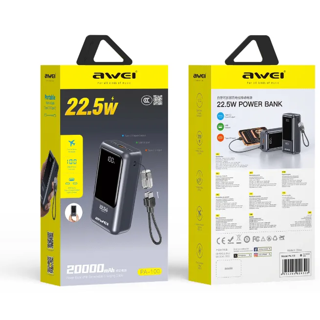 Awei PA-100 Digital Display 20000mAH 22.5W Fast Charging Powerbank — image 4 of 4