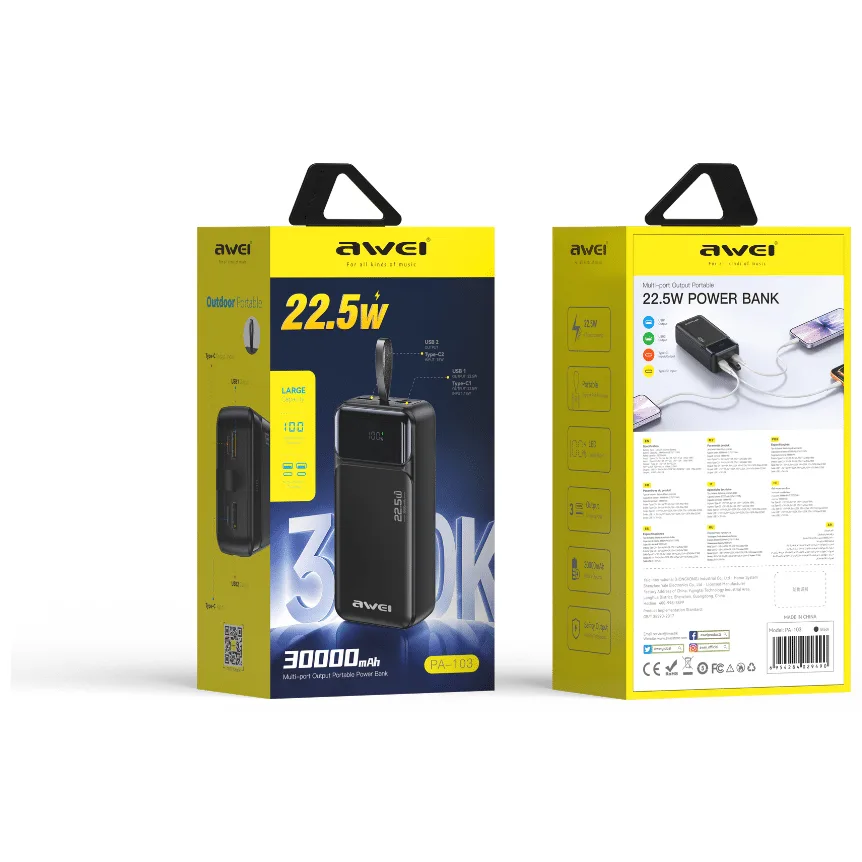 Awei PA-103 Multi‑Port 30000mAh 22.5W Portable Power Bank — image 2 of 4
