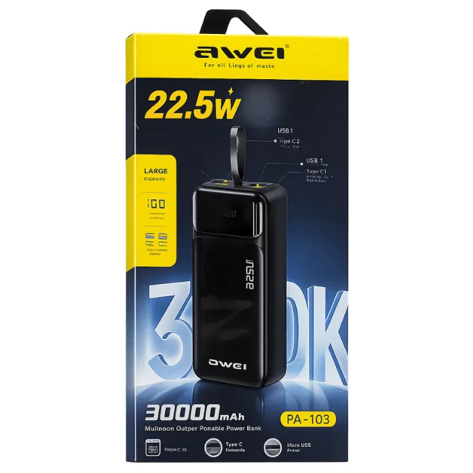 Awei PA-103 Multi‑Port 30000mAh 22.5W Portable Power Bank — image 3 of 4