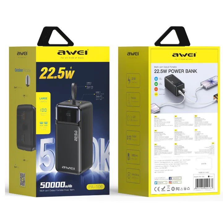 Awei PA-106 Multi‑Port 50000mAh 22.5W Portable Power Bank — image 4 of 4