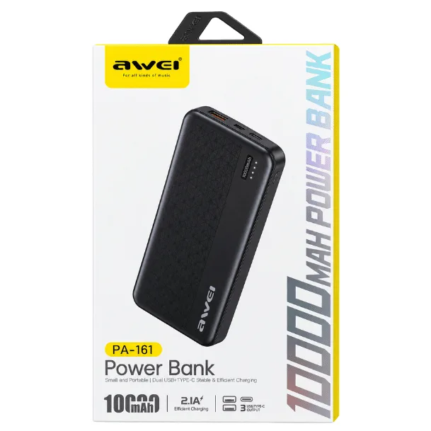 Awei PA-161 10000mAh Dual USB + Type-C Power Bank