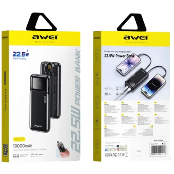 Awei PA‑91 10000mAh 22.5W Fast Charging Power Bank — image 2 of 2
