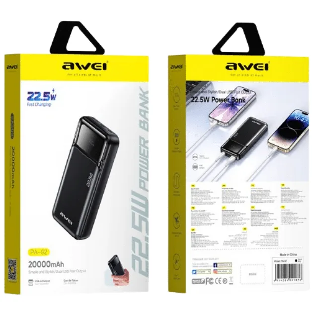 Awei PA‑92 20000mAh 22.5W Fast Charging Power Bank — image 2 of 2