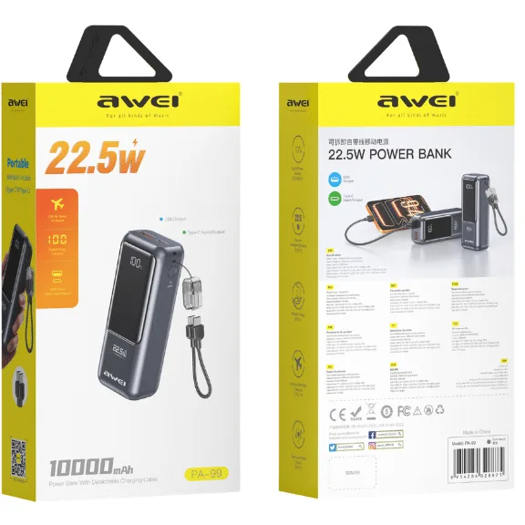 Awei PA-99 10000mAh Portable Fast Charging Power Bank — image 3 of 3
