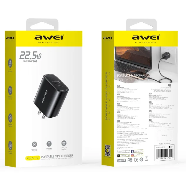 Awei PD85-US 22.5W Portable Mini Charger: Dual‑Port USB + Type‑C — image 2 of 2