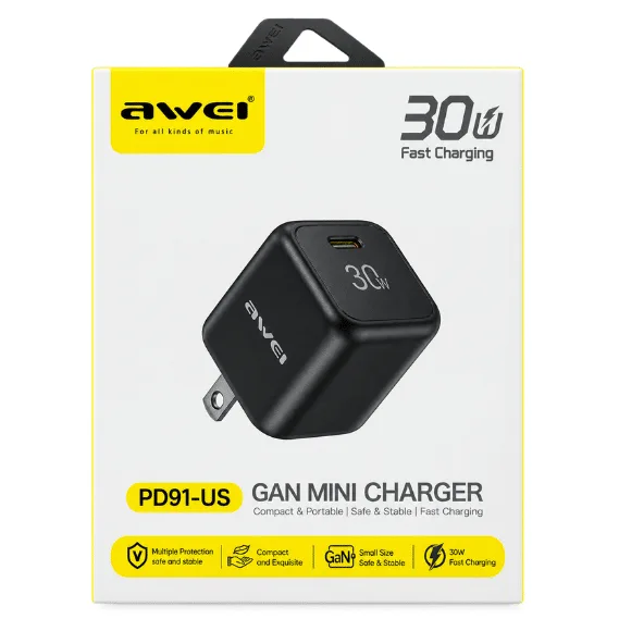 Awei PD91-US 30W GaN Mini Charger: Fast Charging — image 2 of 3