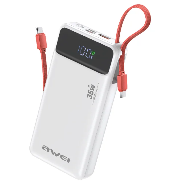 AWEI S22-35W 20000mAh Power Bank with Built-in Cable — image 2 of 4